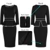 image:imageVFSHOW Womens Wear to Work Front Zipper V Neck Peplum Business Office Church Flattering Pencil Sheath DressBlack  White Piping