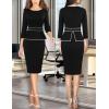 image:imageVFSHOW Womens Wear to Work Front Zipper V Neck Peplum Business Office Church Flattering Pencil Sheath DressBlack  White Piping