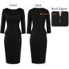 image:imageVFSHOW Womens Wear to Work Front Zipper V Neck Peplum Business Office Church Flattering Pencil Sheath DressBlack