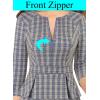 image:imageVFSHOW Womens Wear to Work Front Zipper V Neck Peplum Business Office Church Flattering Pencil Sheath DressBlue Tweed
