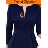 image:imageVFSHOW Womens Wear to Work Front Zipper V Neck Peplum Business Office Church Flattering Pencil Sheath DressDark Blue