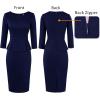 image:imageVFSHOW Womens Wear to Work Front Zipper V Neck Peplum Business Office Church Flattering Pencil Sheath DressDark Blue