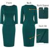 image:imageVFSHOW Womens Wear to Work Front Zipper V Neck Peplum Business Office Church Flattering Pencil Sheath DressDark Green