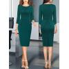 image:imageVFSHOW Womens Wear to Work Front Zipper V Neck Peplum Business Office Church Flattering Pencil Sheath DressDark Green