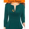 image:imageVFSHOW Womens Wear to Work Front Zipper V Neck Peplum Business Office Church Flattering Pencil Sheath DressDark Green