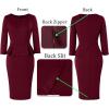image:imageVFSHOW Womens Wear to Work Front Zipper V Neck Peplum Business Office Church Flattering Pencil Sheath DressDark Red
