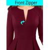 image:imageVFSHOW Womens Wear to Work Front Zipper V Neck Peplum Business Office Church Flattering Pencil Sheath DressDark Red