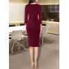 image:imageVFSHOW Womens Wear to Work Front Zipper V Neck Peplum Business Office Church Flattering Pencil Sheath DressDark Red
