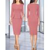 image:imageVFSHOW Womens Wear to Work Front Zipper V Neck Peplum Business Office Church Flattering Pencil Sheath DressDusty Pink