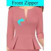 image:imageVFSHOW Womens Wear to Work Front Zipper V Neck Peplum Business Office Church Flattering Pencil Sheath DressDusty Pink