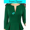 image:imageVFSHOW Womens Wear to Work Front Zipper V Neck Peplum Business Office Church Flattering Pencil Sheath DressGreen Emerald