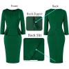 image:imageVFSHOW Womens Wear to Work Front Zipper V Neck Peplum Business Office Church Flattering Pencil Sheath DressGreen Emerald