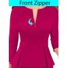 image:imageVFSHOW Womens Wear to Work Front Zipper V Neck Peplum Business Office Church Flattering Pencil Sheath DressHot Pink