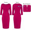 image:imageVFSHOW Womens Wear to Work Front Zipper V Neck Peplum Business Office Church Flattering Pencil Sheath DressHot Pink