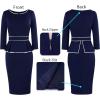 image:imageVFSHOW Womens Wear to Work Front Zipper V Neck Peplum Business Office Church Flattering Pencil Sheath DressNavy Bluewhite Piping
