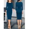 image:imageVFSHOW Womens Wear to Work Front Zipper V Neck Peplum Business Office Church Flattering Pencil Sheath DressPeacock Blue