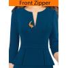 image:imageVFSHOW Womens Wear to Work Front Zipper V Neck Peplum Business Office Church Flattering Pencil Sheath DressPeacock Blue