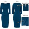 image:imageVFSHOW Womens Wear to Work Front Zipper V Neck Peplum Business Office Church Flattering Pencil Sheath DressPeacock Blue