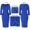 image:imageVFSHOW Womens Wear to Work Front Zipper V Neck Peplum Business Office Church Flattering Pencil Sheath DressRoyal Blue