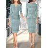 image:imageVFSHOW Womens Wear to Work Front Zipper V Neck Peplum Business Office Church Flattering Pencil Sheath DressTeal Green Tweed