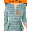 image:imageVFSHOW Womens Wear to Work Front Zipper V Neck Peplum Business Office Church Flattering Pencil Sheath DressTeal Green Tweed