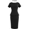 image:imageVFSHOW Womens Work Business Office Front Zipper Peplum Bodycon Dresses Elegant Short Sleeve Slim Church Pencil Sheath DressBlackp