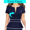 image:imageVFSHOW Womens Work Business Office Front Zipper Peplum Bodycon Dresses Elegant Short Sleeve Slim Church Pencil Sheath DressNavy Blue With White Piping