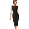 image:imageVFSHOW Womens Work Office Business Casual Sleeveless Ruched Elegant Professional Church Cocktail Party Pencil Sheath DressBlack Pinstriped Print