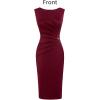 image:imageVFSHOW Womens Work Office Business Casual Sleeveless Ruched Elegant Professional Church Cocktail Party Pencil Sheath DressDark Red