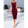 image:imageVFSHOW Womens Work Office Business Casual Sleeveless Ruched Elegant Professional Church Cocktail Party Pencil Sheath DressDark Red