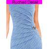 image:imageVFSHOW Womens Work Office Business Casual Sleeveless Ruched Elegant Professional Church Cocktail Party Pencil Sheath DressLight Blue and White Tweed