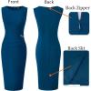 image:imageVFSHOW Womens Work Office Business Casual Sleeveless Ruched Elegant Professional Church Cocktail Party Pencil Sheath DressPeacock Blue
