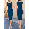 image:imageVFSHOW Womens Work Office Business Casual Sleeveless Ruched Elegant Professional Church Cocktail Party Pencil Sheath DressPeacock Blue
