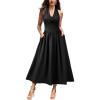 image:imageVFSHOW Womens Casual Halter V Neck Midi Long Dress Wedding Guest Beach Flowy A Line Smocked SundressSolid Black
