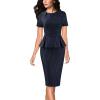 image:imageVFSHOW Womens Pleated Crew Neck Peplum Work Business Office Church Bodycon Pencil Sheath DressBlue and White Striped