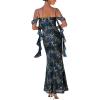 image:imageVFSHOW Womens Spaghetti Strap Ruffle Ruched Bodycon Maxi Long Dress 2026 Off the Shoulder Formal Prom Evening Gala GownBlue and Black Leopard Print