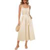 image:imageVFSHOW Womens Summer Halter Scoop Neck Casual Loose Sundress Spaghetti Strap Pocket Beach Vacation A Line Long Cami DressSolid Beige