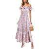 image:imageVFSHOW Womens Summer Off the Shoulder Wedding Guest Dress 2026 Ruffle Pocket Sleeveless Formal A Line Flowy Long Maxi DressesLight Purple