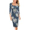 image:imageVFSHOW Womens Vintage Square Neck Work Office Business Dress Elegant Casual Cocktail Party Church Bodycon Pencil Sheath DressBlue and Cream Floral Print