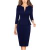 image:imageVFSHOW Womens Wear to Work Front Zipper V Neck Peplum Business Office Church Flattering Pencil Sheath DressDark Blue