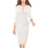 image:imageVFSHOW Womens Wear to Work Front Zipper V Neck Peplum Business Office Church Flattering Pencil Sheath DressOffwhite