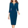 image:imageVFSHOW Womens Wear to Work Front Zipper V Neck Peplum Business Office Church Flattering Pencil Sheath DressPeacock Blue