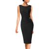 image:imageVFSHOW Womens Work Office Business Casual Sleeveless Ruched Elegant Professional Church Cocktail Party Pencil Sheath DressBlack Pinstriped Print