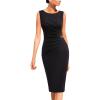 image:imageVFSHOW Womens Work Office Business Casual Sleeveless Ruched Elegant Professional Church Cocktail Party Pencil Sheath DressBlackp