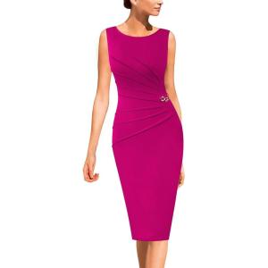 image:imageVFSHOW Womens Work Office Business Casual Sleeveless Ruched Elegant Professional Church Cocktail Party Pencil Sheath DressHot Pink