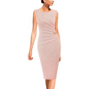 image:imageVFSHOW Womens Work Office Business Casual Sleeveless Ruched Elegant Professional Church Cocktail Party Pencil Sheath DressPink Tweed