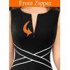 image:imageVFSHOW Womens Front Zipper Work Business ALine Dress Elegant Professional Office Career Church Fit and Flare Skater DressesBlack With White Piping