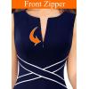 image:imageVFSHOW Womens Front Zipper Work Business ALine Dress Elegant Professional Office Career Church Fit and Flare Skater DressesBlue With White Piping
