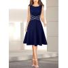 image:imageVFSHOW Womens Front Zipper Work Business ALine Dress Elegant Professional Office Career Church Fit and Flare Skater DressesBlue With White Piping