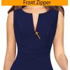 image:imageVFSHOW Womens Front Zipper Work Business ALine Dress Elegant Professional Office Career Church Fit and Flare Skater DressesNavy Blue
